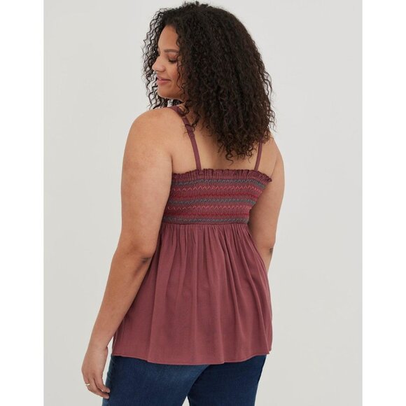 NWT Torrid 0X Smocked Babydoll Tank - Dusty Red - Picture 2 of 4